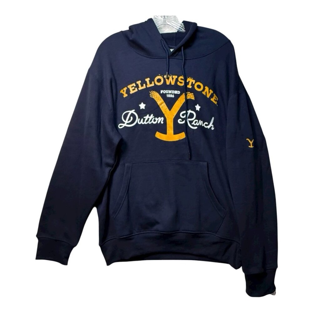 Yellowstone Dutton Ranch Graphic Logo Hoodie Navy Blue Size Medium NWT
